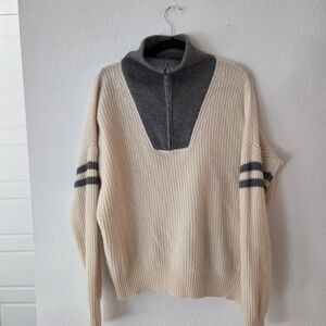 Women's Cream and Gray 360 Cashmere Sweater